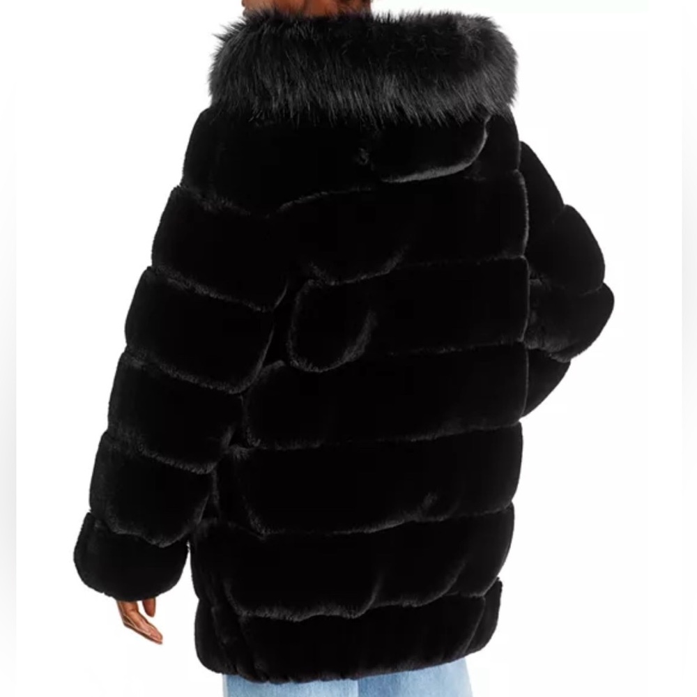 Calvin Klein Black Hooded Faux Fur Jacket - Picture 3 of 10